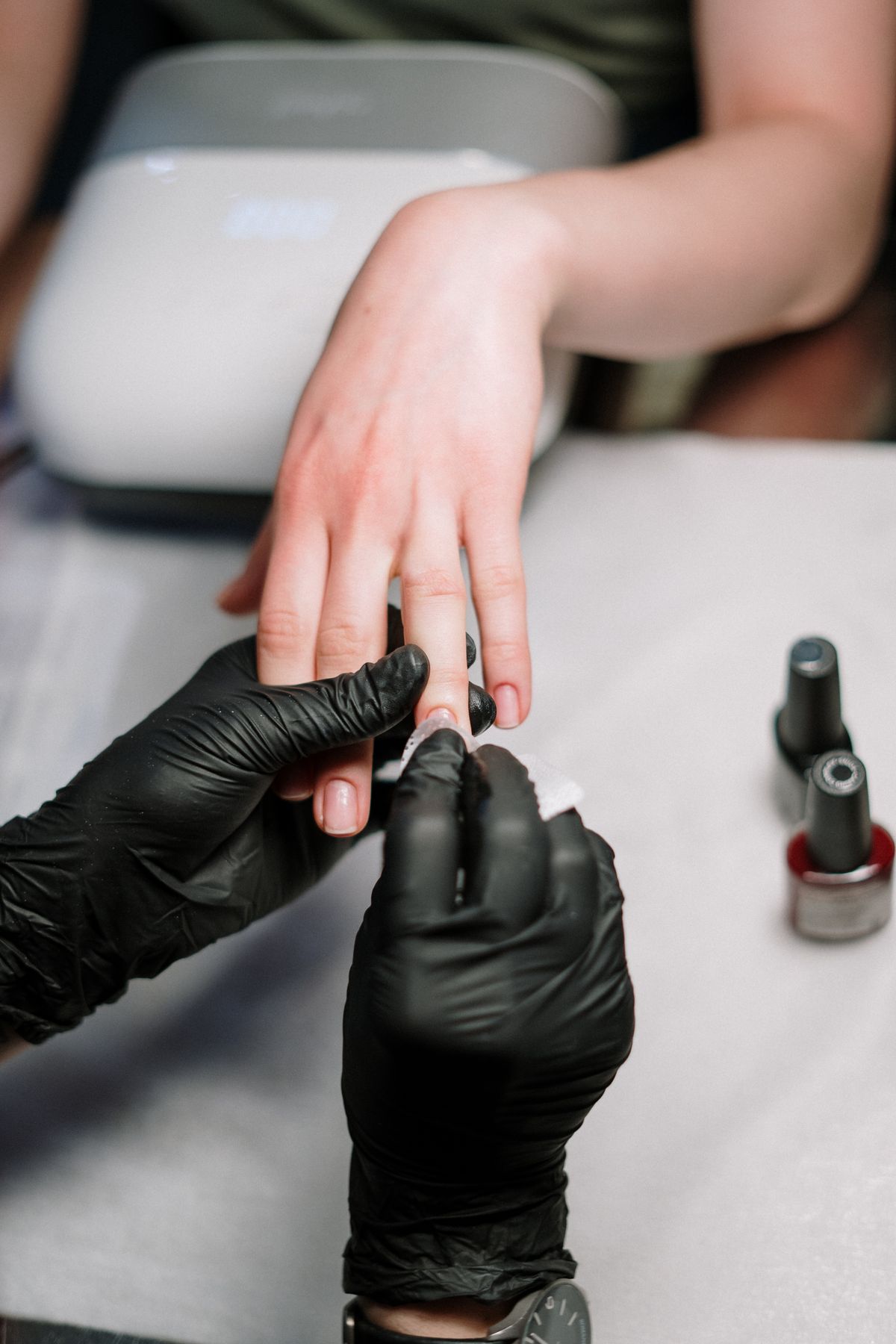 Manicure in progress at Flora Nails & Spa
